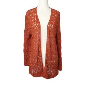 Vintage 90s burnt orange crochet knit cardigan sweater L